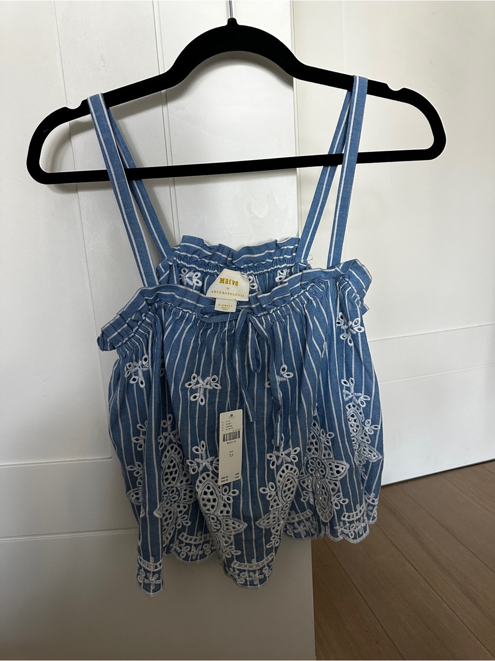 Anthropologie Maeve Blue and White Striped Embroidered Camisole